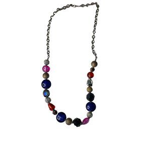 Womens Statement Chunky Necklace Mixed Bead Metal Chain Fashion Jewelry u